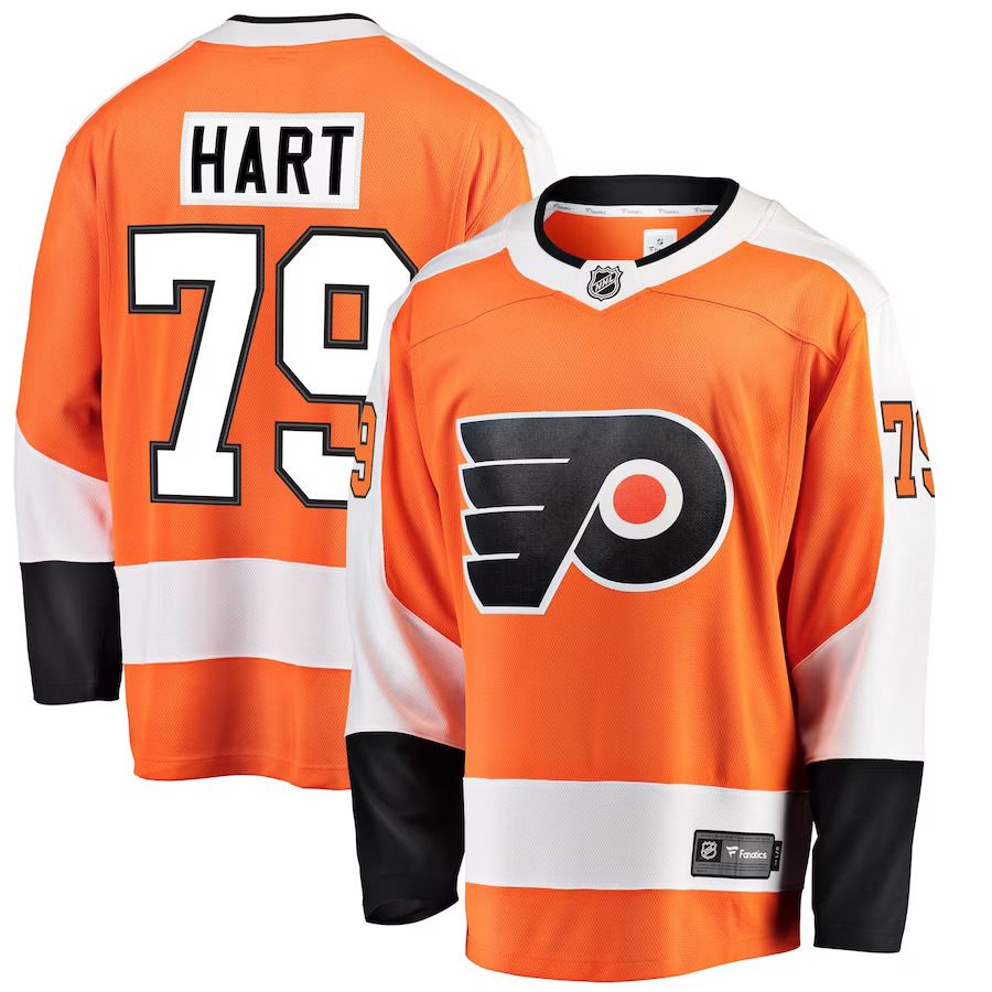 Men Philadelphia Flyers #79 Carter Hart Fanatics Branded Orange Breakaway Player NHL Jersey